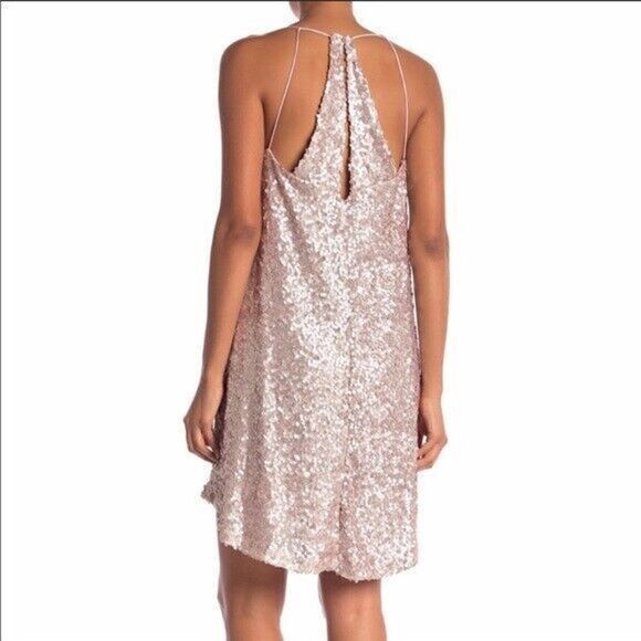 344 NSR  sequin Hi Low dress mini party cocktail dress PINK size M - Picture 2 of 2